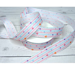 Лента репсовая 25 мм с рисунком "Сердечки №2" - 1 м.