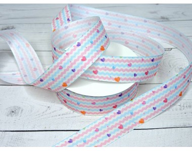 Лента репсовая 25 мм с рисунком "Сердечки №2" - 1 м.