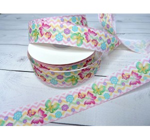 Лента репсовая 25 мм с рисунком "Бабочки №1" - 1 м.