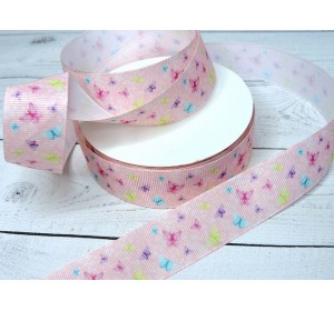 Лента репсовая 25 мм с рисунком "Бабочки №3" - 1 м.