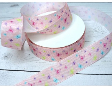 Лента репсовая 25 мм с рисунком "Бабочки №3" - 1 м.