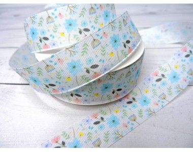 Лента репсовая 25 мм с рисунком "Полевые цветочки"" - 1 м.