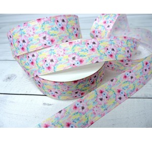 Лента репсовая 25 мм с рисунком "Цветочки №2" - 1 м.