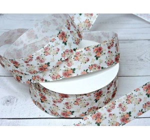 Лента репсовая 25 мм с рисунком "Цветочки №7" - 1 м.