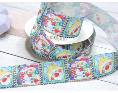 Репсовая лента 25 мм, с рисунком "Снеговики"