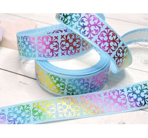 Лента репсовая 25 мм с рисунком "Узор", цв. голубой 