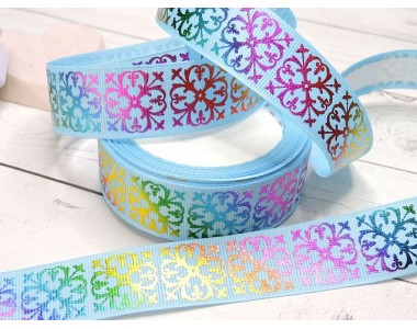 Лента репсовая 25 мм с рисунком "Узор", цв. голубой