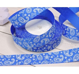 Лента репсовая 25 мм с рисунком "Огурцы", цв. синий