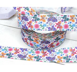 Лента репсовая 25 мм с рисунком "Бабочки"