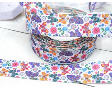 Лента репсовая 25 мм с рисунком "Бабочки"