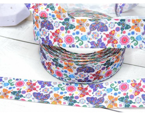 Лента репсовая 25 мм с рисунком "Бабочки"