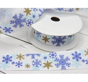 Репсовая лента 25 мм с рисунком "Снежинки" 1 м