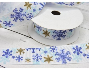 Репсовая лента 25 мм с рисунком "Снежинки" 1 м