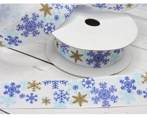Репсовая лента 25 мм с рисунком "Снежинки" 1 м