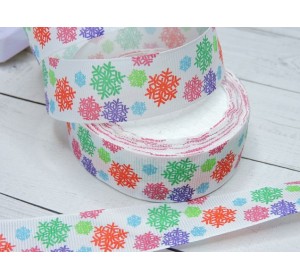 Лента репсовая 25 мм с рисунком "Снежинки"