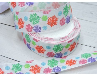 Лента репсовая 25 мм с рисунком "Снежинки"
