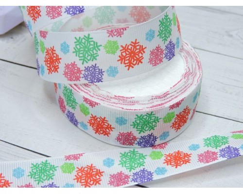 Лента репсовая 25 мм с рисунком "Снежинки"