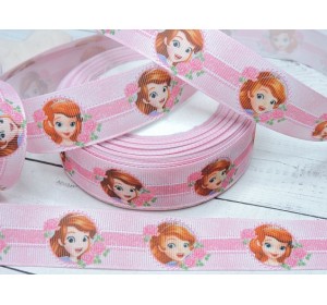 Репсовая лента 25 мм с рисунком 3D, "Принцесса София в рамке"