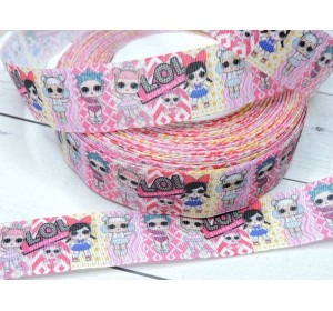 Репсовая лента 25 мм с рисунком   " Кукла Лол"
