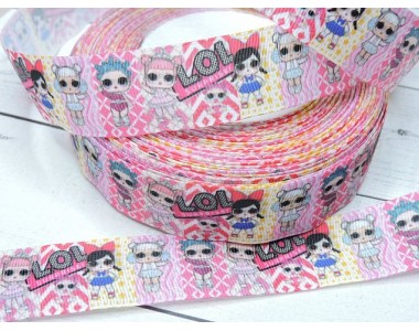 Репсовая лента 25 мм с рисунком   " Кукла Лол"