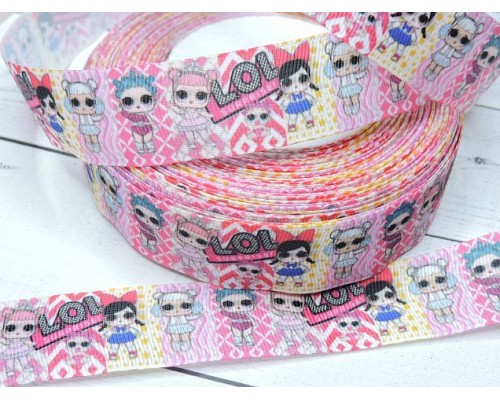 Репсовая лента 25 мм с рисунком   " Кукла Лол"