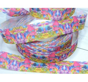 Репсовая лента с рисунком (мультики, 3D) 25мм  "Тролли" 