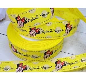Репсовая лента с рисунком "Мини Маус" желтый (мультики, 3D) 25мм