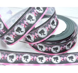 Репсовая лента 25 мм с рисунком "Ученица", черного цвета