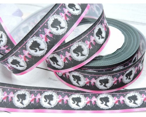 Репсовая лента 25 мм с рисунком "Ученица", черного цвета