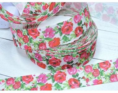 Репсовая лента 25 мм  с рисунком  "Розы"