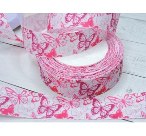 Репсовая лента 25 мм с рисунком  "Бабочки" 