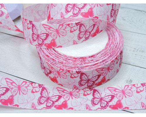 Репсовая лента 25 мм с рисунком  "Бабочки" 