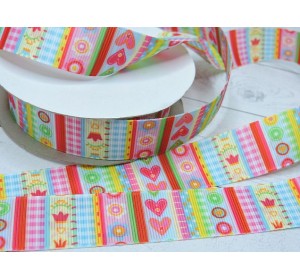 Репсовая лента 25 мм двусторонняя с рисунком   "Забавные узоры"