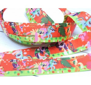 Репсовая лента 25 мм двусторонняя с рисунком  "Пони" 