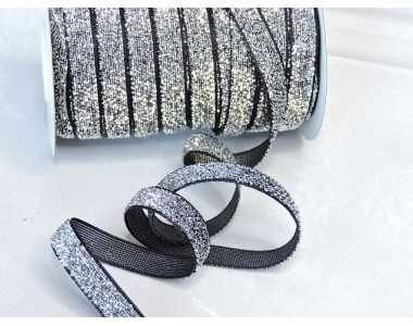 Лента бархатная 1 см, цв. черный/серебро - 1 м.