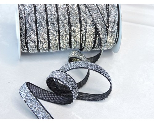 Лента бархатная 1 см, цв. черный/серебро - 1 м.