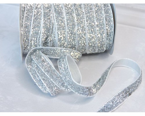 Лента бархатная 1 см, цв. белый/серебро - 1 м.