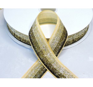 Лента с люрексом 25 мм, цв. градиент золото - 1м.