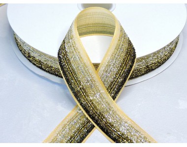 Лента с люрексом 25 мм, цв. градиент золото - 1м.