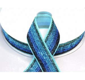 Лента с люрексом 25 мм, цв. градиент бирюзовый - 1м.
