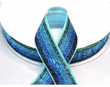 Лента с люрексом 25 мм, цв. градиент бирюзовый - 1м.