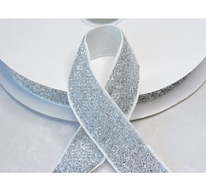 Лента с люрексом 25 мм, цв. белый/серебро - 1м.