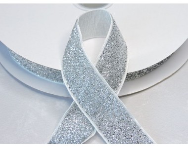 Лента с люрексом 25 мм, цв. белый/серебро - 1м.