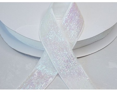 Лента с люрексом 25 мм, цв. белый хамелеон - 1м.