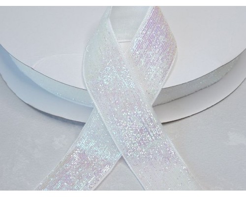 Лента с люрексом 25 мм, цв. белый хамелеон - 1м.