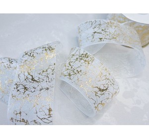 Органза 40 мм "Узор", цв. золото/белый - 1 м.