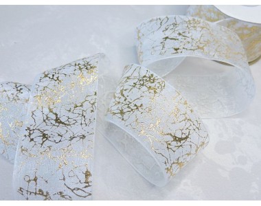 Органза 40 мм "Узор", цв. золото/белый - 1 м.