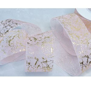 Органза 40 мм "Узор", цв. золото/розовый - 1 м.