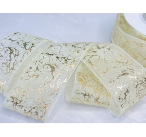 Органза 40 мм "Узор", цв. золото/кремовый - 1 м.