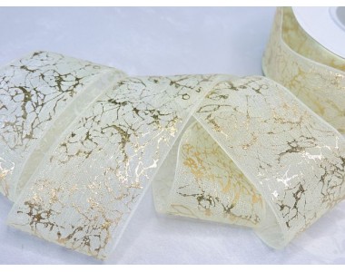 Органза 40 мм "Узор", цв. золото/кремовый - 1 м.